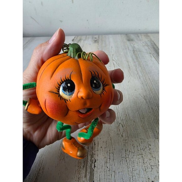 Vintage ceramic anthropomorphic pumpkin jack-o'-lantern shelf-center figurine st - Picture 6 of 8